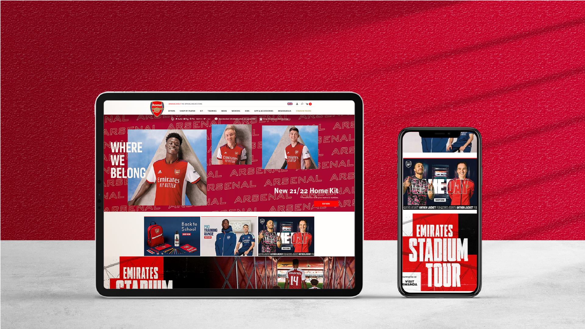 Arsenal Direct Onlineshop on Tablet and Mobile